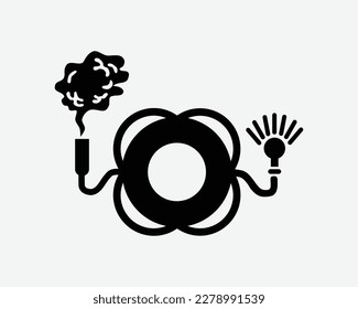 Lifebuoy with Light and Smoke Emergency Rescue Ring Float Black White Silhouette Sign Symbol Icon Clipart Graphic Artwork Pictogram Illustration Vector