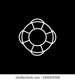 Lifebuoy Line Icon On Black Background. Black Flat Style Vector Illustration.