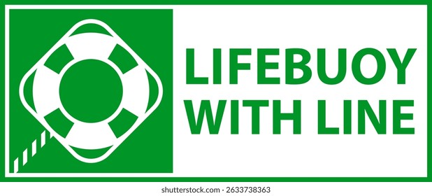 Lifebuoy with line sign, inflatable protection. Drowning first aid icon. Emergency rescue lifebuoy label.