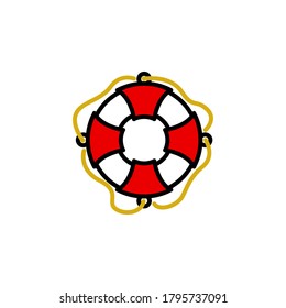 Lifebuoy linear vector icon. sos and safety ring line thin sign. life buoy outline symbol. life saver simple logo color on white. help or debark icon 
