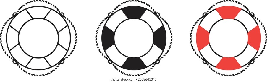 Lifebuoy logo ring icon collection with three different styles on white background. Vector illustration
