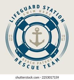Lifebuoy logotype vintage colorful inflatable element of shipborne beach patrol equipment to save lives of sunken sailors vector illustration
