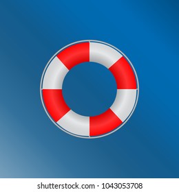 Lifebuoy, marine with a metal rim, realistic, on a blue background. Vector illustration, isolated