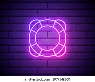 Lifebuoy neon icon. Elements of Camping set. Simple icon for websites, web design, mobile app, info graphics isolated on brick wall.