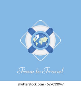 Lifebuoy on the background of the globe. Flat vector illustration EPS 10