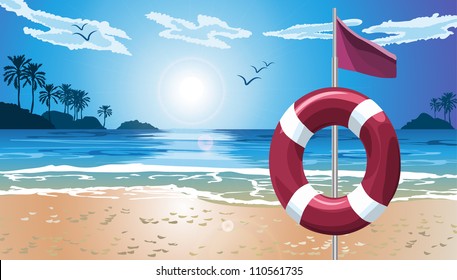 Lifebuoy on the beach. File Illustrator 10