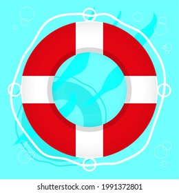 Una salvavidas sobre un fondo azul con una reflexión en el agua.gráficos vectoriales para el diseño de sitios web y tiendas. Cartel.