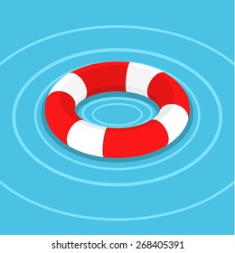 Lifebuoy on the water. Flat style vector illustration