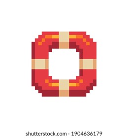 Lifebuoy pixel art icon, support sign. Isolated vector illustration. Design for stickers, logo, app, embroidery. 