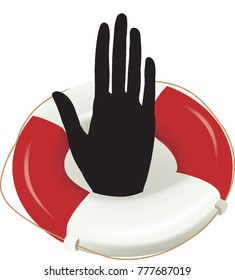 lifebuoy with raised hands immigration