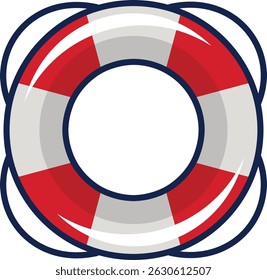 Lifebuoy with red and white life preserver suitable for summer or water safety themed designs, printing, brochures, or website visuals.
