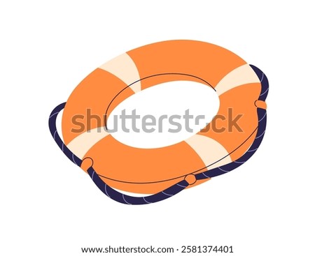 Lifebuoy, safety ring for rescue, emergency in water. Life buoy, lifesaver equipment with rope. Survival, rubber saver for sea accident. Flat vector illustration isolated on white background
