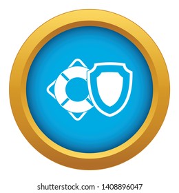 Lifebuoy and safety shield icon blue vector isolated on white background for any design