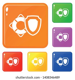 Lifebuoy and safety shield icons set collection vector 6 color isolated on white background