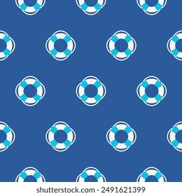 Lifebuoy seamless pattern design. Blue background marine life theme.