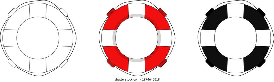 Lifebuoy set of hand drawn illustrations. Vector graphics of a swimming ring, a lifebuoy for emergencies. Plastic ring for rescuing people at sea. Icons in flat style