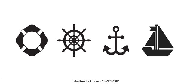 Lifebuoy, Ship steering, Anchor, Ship vector icons