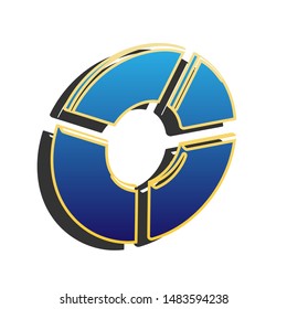 Lifebuoy sign. Blue icon with gold contour with dark gray shadow at white background. Illustration.
