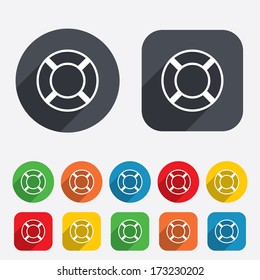Lifebuoy sign icon. Life salvation symbol. Circles and rounded squares 12 buttons. Vector