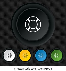 Lifebuoy sign icon. Life salvation symbol. Round colourful buttons on black texture. Vector