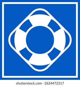 Lifebuoy sign, inflatable protection. Drowning first aid icon. Emergency rescue lifebuoy label.