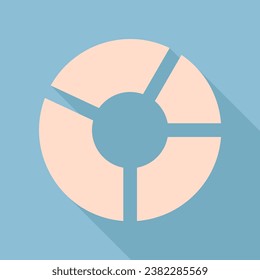 Lifebuoy sign. Unbleached silk Icon with very long shadow at dark sky blue background. Illustration.