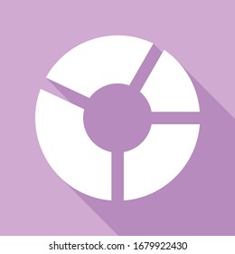 Lifebuoy sign. White Icon with long shadow at purple background. Illustration.