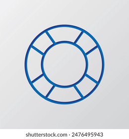Einfaches Rettungsring-Symbol. Flaches Design. Papierschnittdesign. Ausgeschnittenes blaues Symbol mit Schatten. Grauer Hintergrund.ai