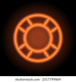 Lifebuoy simple icon. Flat design. Orange neon on black background.ai