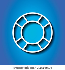 Lifebuoy simple icon. Flat desing. White icon with shadow on blue background.ai