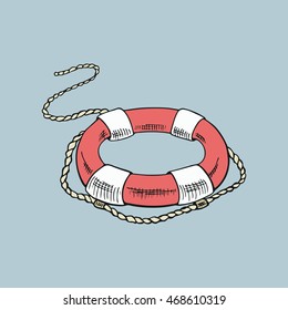 lifebuoy sketch, hand drawn vector illustration.