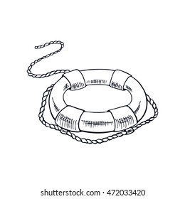 lifebuoy sketch, hand drawn vector illustration.