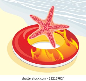 Lifebuoy with starfish. Vector
