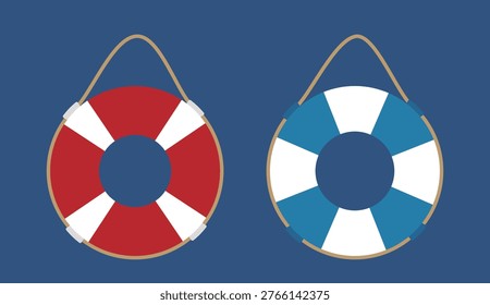 Lifebuoy Swimming Ring Flat Vector Illustration Set. 
Summer Beach Safety Rescue Float Summer Clipart. 