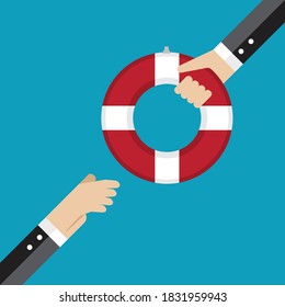 Lifebuoy is used to help businessman, Vector illustration in flat style