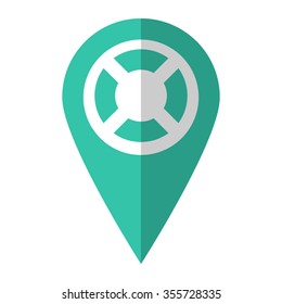lifebuoy - vector icon;  green map pointer