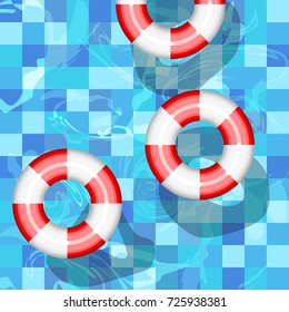 Lifebuoy vector icon. Inflatable ring equipment swimming protection symbol. Summer sunny resort vacation holiday idyllic water. High view from above pool.