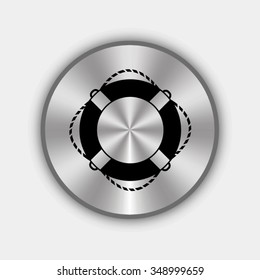 lifebuoy vector icon - round metallic button