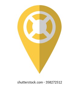 lifebuoy - vector icon;  yellow map pointer