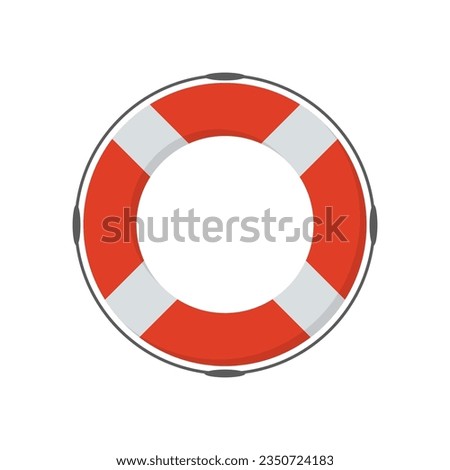 Lifebuoy vector illustration. Cartoon isolated rubber ring from lifeboat to save life, float and swim in water, white and red circle floater with ropes for emergency help during shipwreck and survival