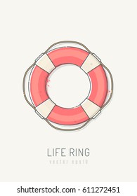 Lifebuoy vector illustration. Life ring is drawn in vintage line art style with pastel colors on toned paper.