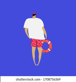 lifebuoy vector illustration with a man on a white background, flat and cartoon design 