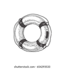 Lifebuoy. Vector sketch objects isolated on white background.