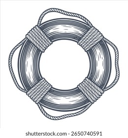 Lifebuoy. Vector vintage hand-drawn illustration. A symbol of travel, tourism, and outdoor activities.