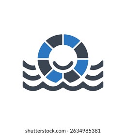 Lifebuoy Wave Safety Icon Isolated On White Background