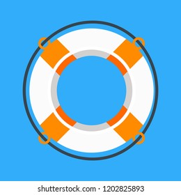 Lifebuoy. White and orange life buoy, life preserver isolated on blue background. Vector illustration