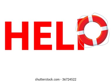 Lifebuoy in the word help. Vector illustration.
