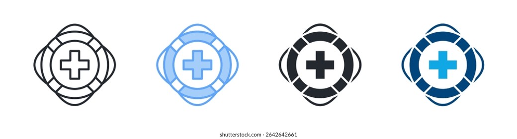 Lifebuoys Icon Set Multiple Style. Design In Outline, Blue, Glyph, Dual Tone