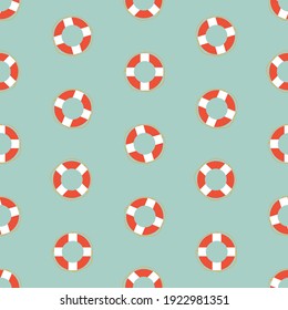 Lifebuoys polka dots style seamless vector pattern. Marine surface print design for fabrics, stationery, scrapbook paper, gift wrap, textiles, home decor, backgrounds, and packaging.