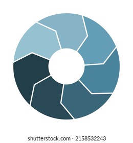 Lifecycle circulation icon with 7 arrows. Seven thick parts spin infograph. Navy steel blue circle infographics. Flat vector illustration.